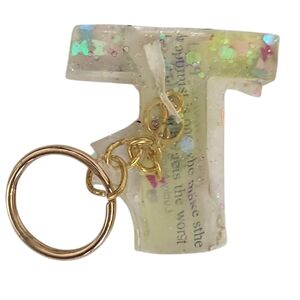 Fortune T Resin Alphabet Letter  Keychain Sparkly Glitter Key Chain Bag Charm
